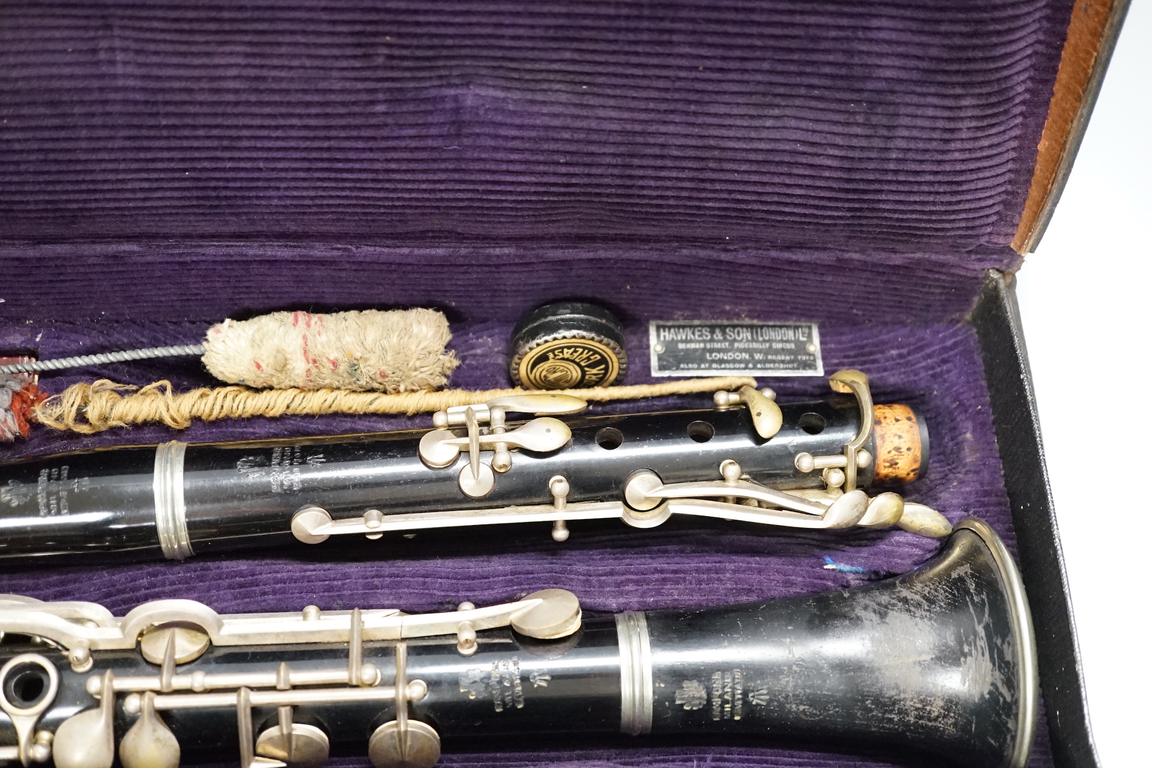 A cased Rampone clarinet, c.1850, stamped to all joints, in a good fitted leather case